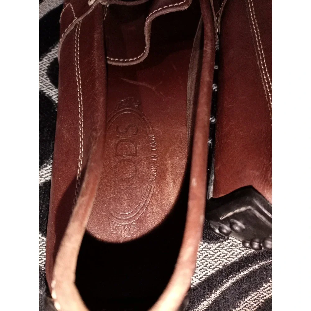 Tods Brown Leather Gommino Driving Loafers Buckle Shoes Womens Made in Italy